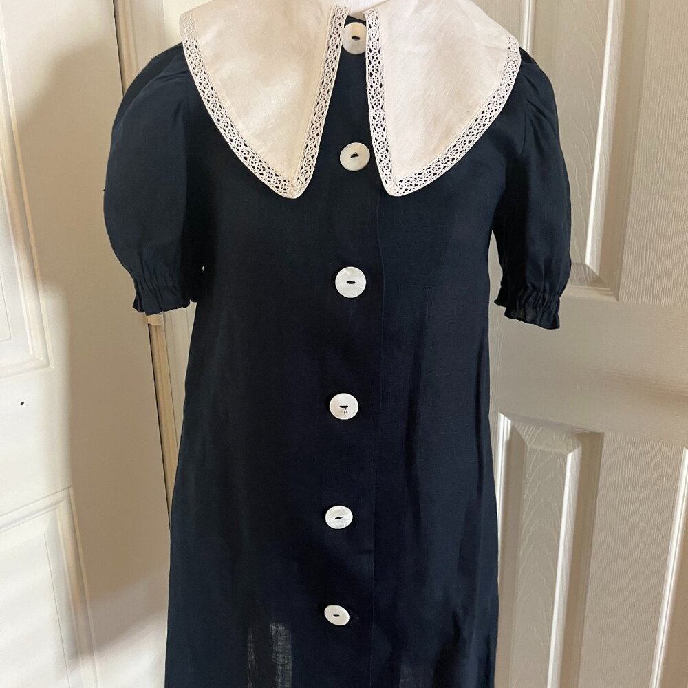 Navy Linen Dress with White Collar